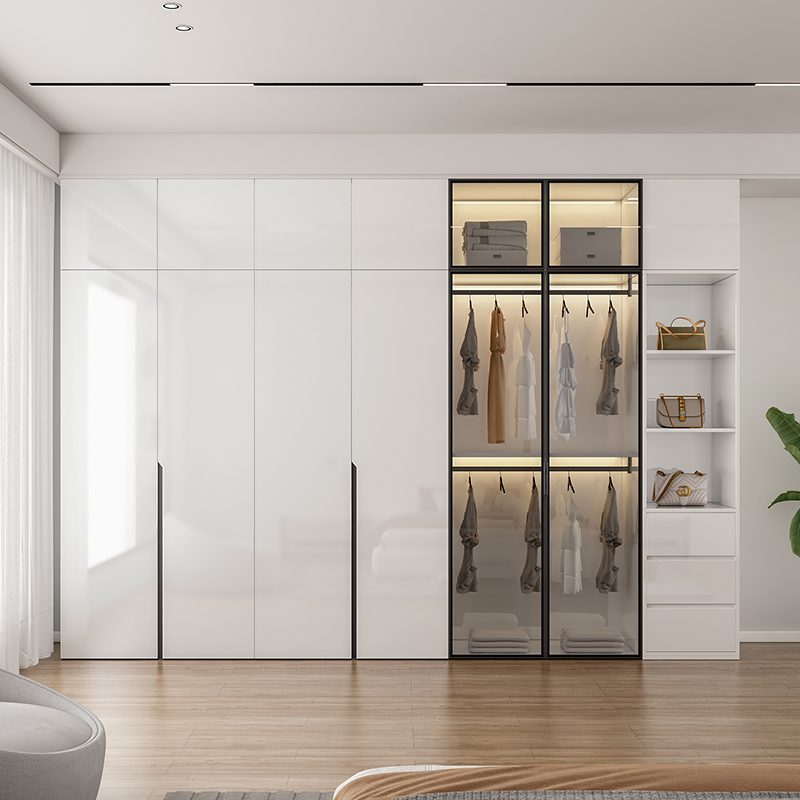 现代简约烤漆衣柜卧室家用玻璃对开门收纳柜子网红储物收纳柜衣橱