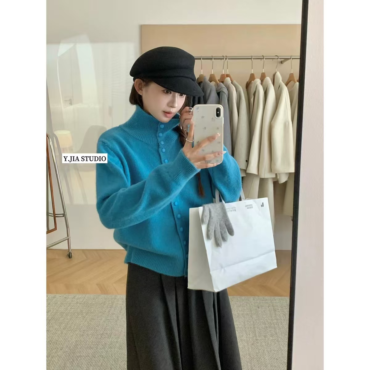 R2029秋冬高领毛衣针织开衫外套女秋冬季慵懒高级感上衣