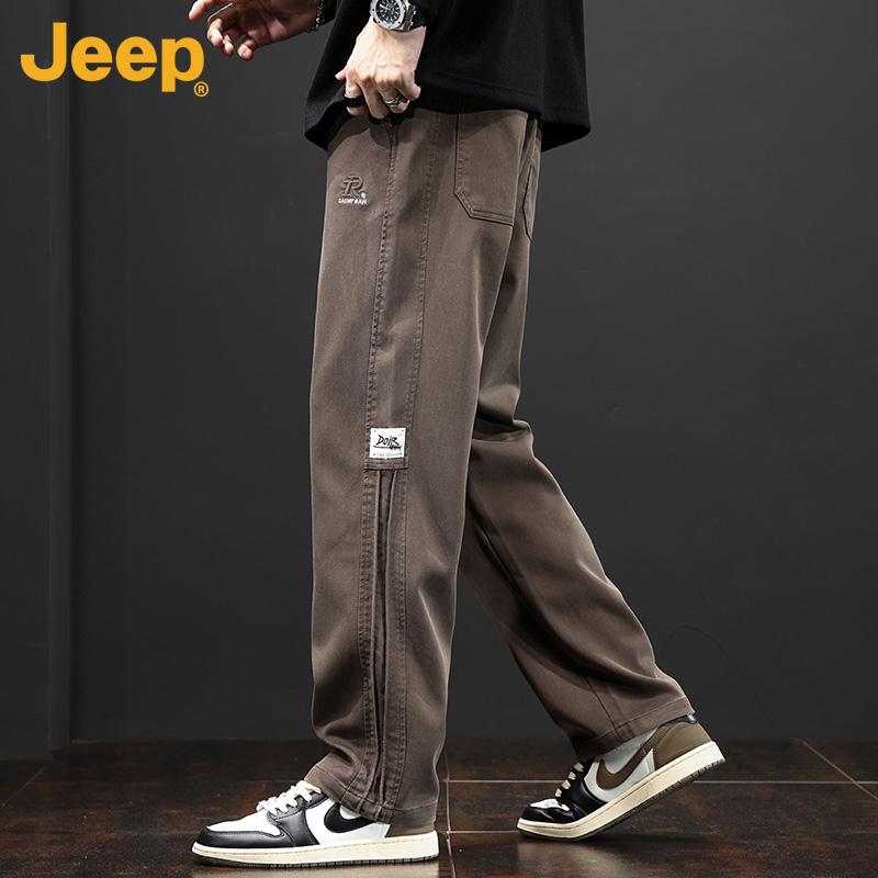 Jeep吉普男士休闲裤秋冬美式宽松直筒工装裤垂感阔腿加厚长裤子男