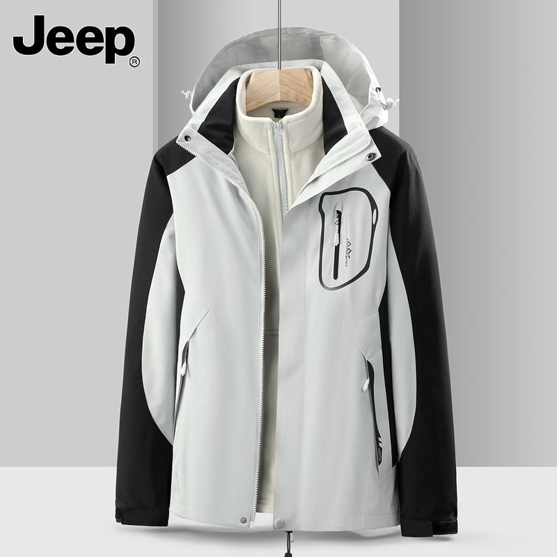 Jeep吉普男女款三合一夹克新款冲锋上衣秋冬季登山抓绒衣外套男装