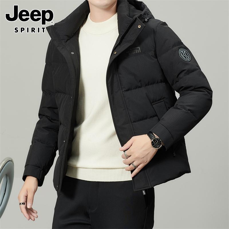 Jeep吉普轻薄羽绒服男士2023冬季新款潮流连帽御寒工装休闲外套男