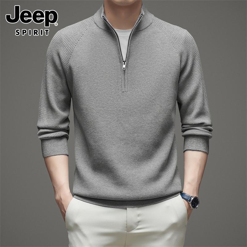 Jeep吉普半拉链毛衣男士纯色百搭羊毛衫秋冬季休闲高端打底针织衫
