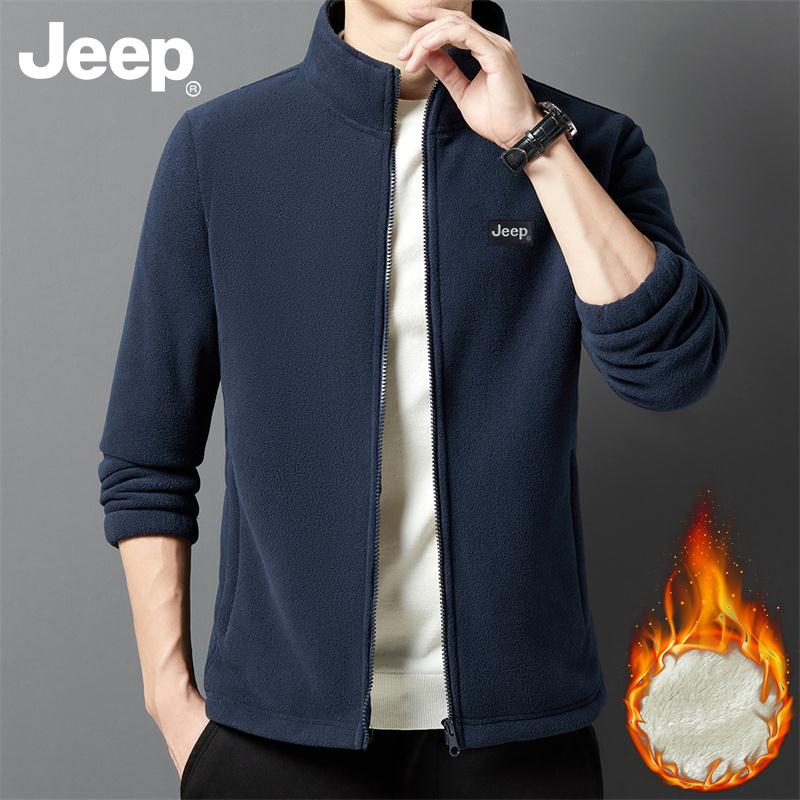 Jeep吉普抓绒衣男士夹克秋冬加绒立领宽松开衫卫衣潮牌摇粒绒外套