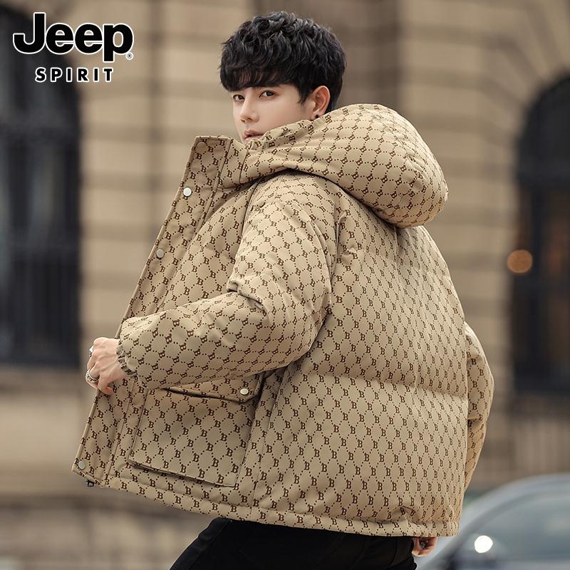Jeep吉普男士羽绒服冬季潮牌高端印花派克服帅气加厚御寒外套男款