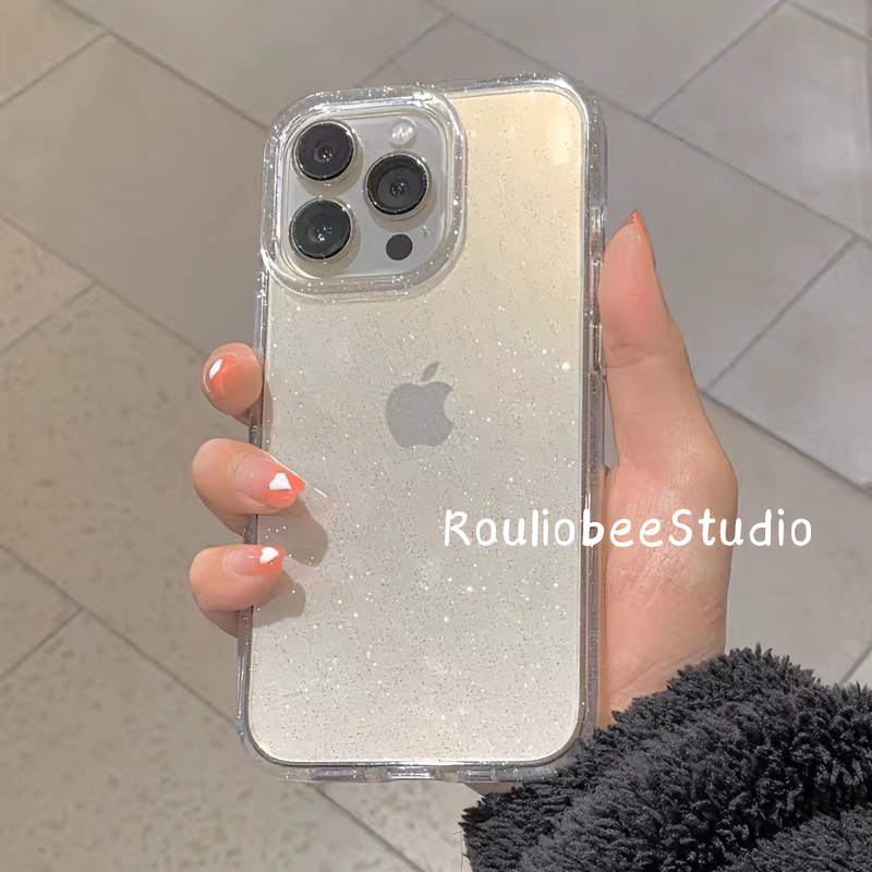 高级透明细闪iPhone15手机壳苹果13/12promax女11全包xs/xr软78p