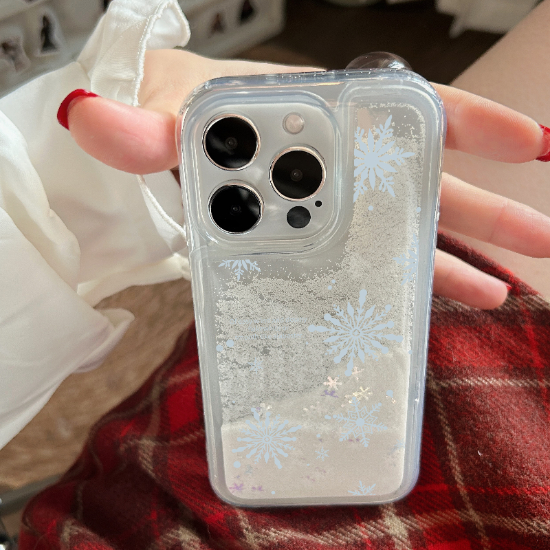 流沙蓝色雪花适用iphone15手机壳苹果13/14promax卡通12/11女可爱