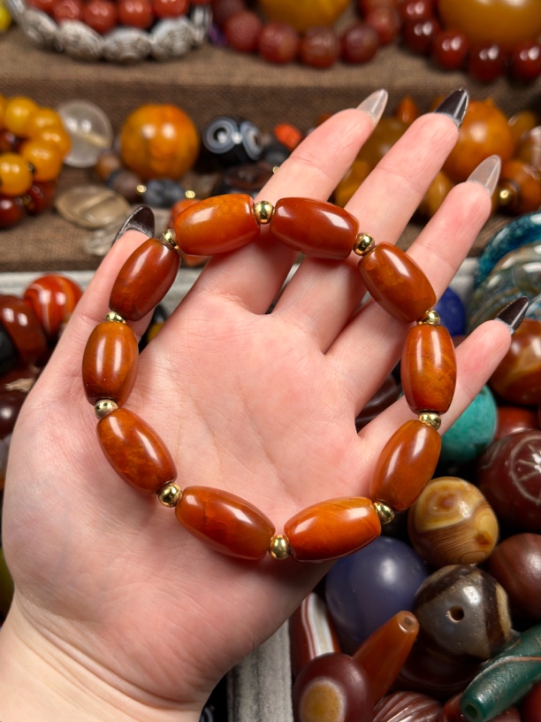 枣珠糖珠玛瑙手串 玛瑙手链 卡14