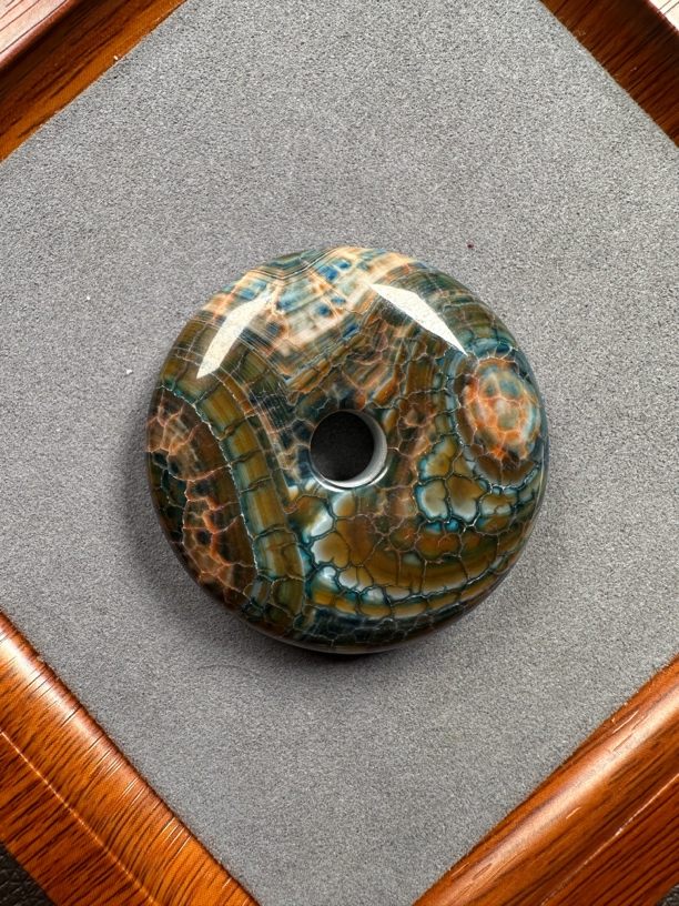 蓝色缠丝玛瑙平安扣锁骨链 玛瑙颈饰 卡50+