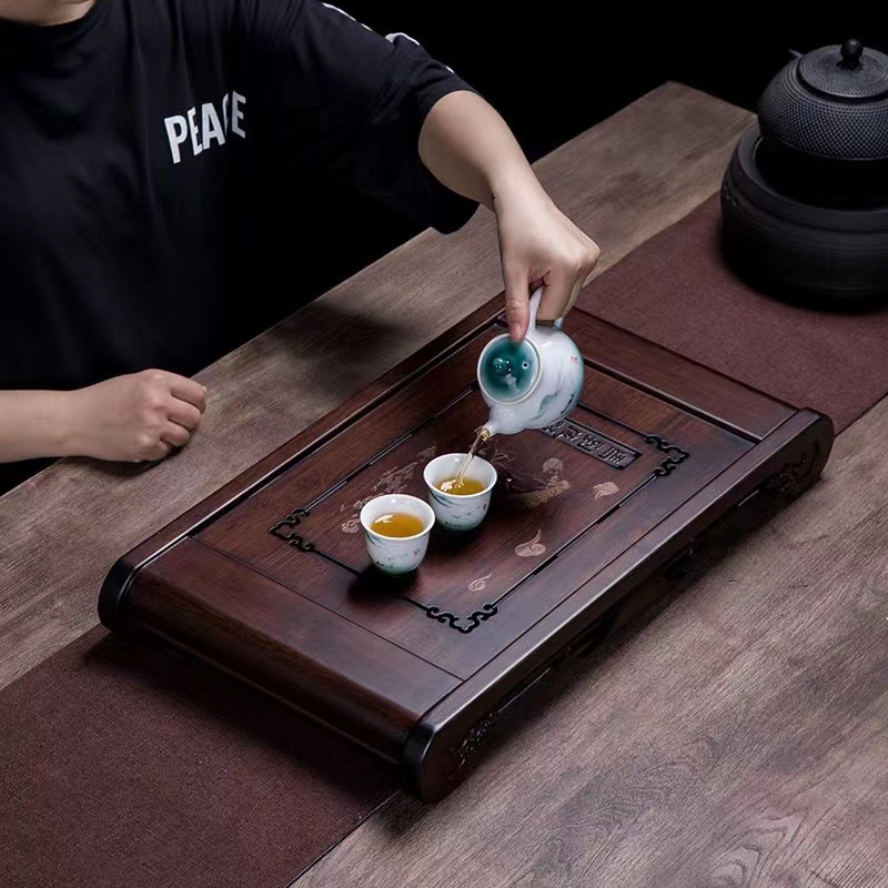 家用茶盘竹制大号桌面储水排水茶台实木办公简约复古茶具托盘