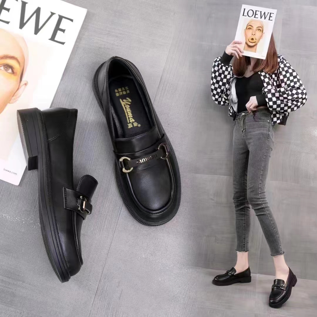 小皮鞋女乐福鞋复古单鞋百搭新款春秋英伦风软面女鞋软皮软底