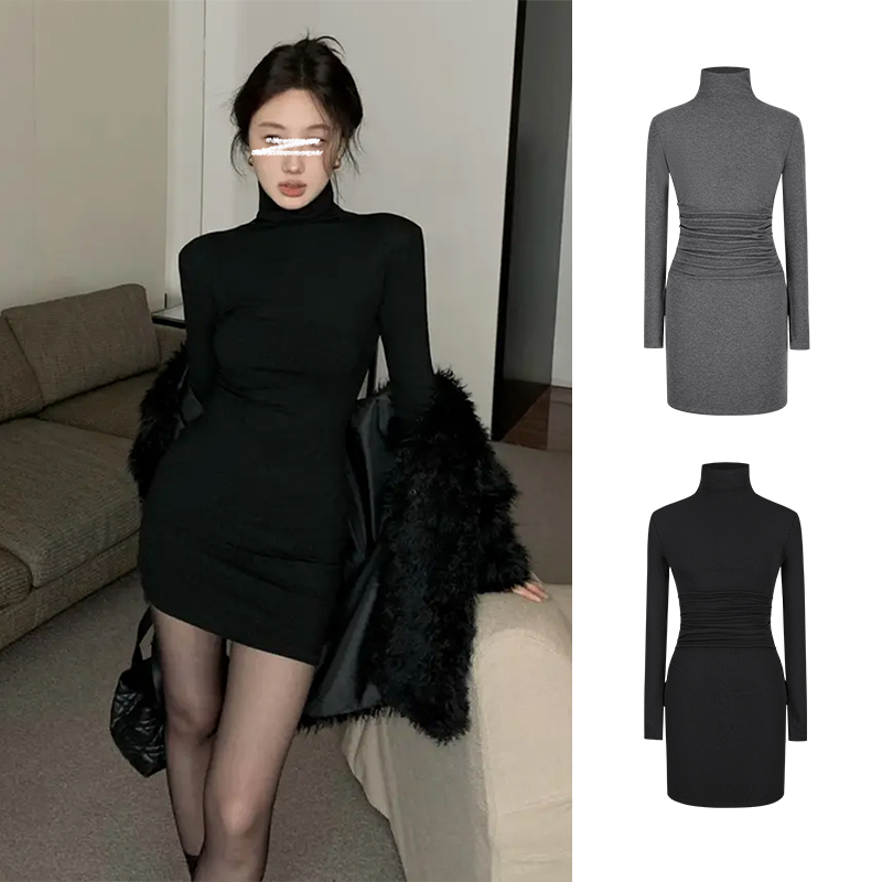 Moses Queen/魔西女王高领连衣裙成熟风服装磨毛保暖显身材包臀裙