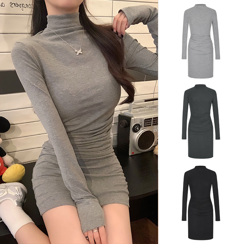 Moses queen/魔西女王收腰褶皱性感连衣裙女修身显瘦打底包臀裙