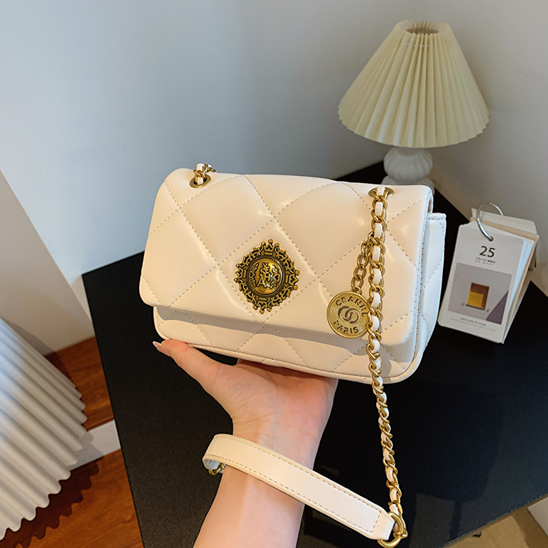 （长20高15厚9）兮凡 小众菱格链条包单肩斜挎小包米白860（无礼盒）