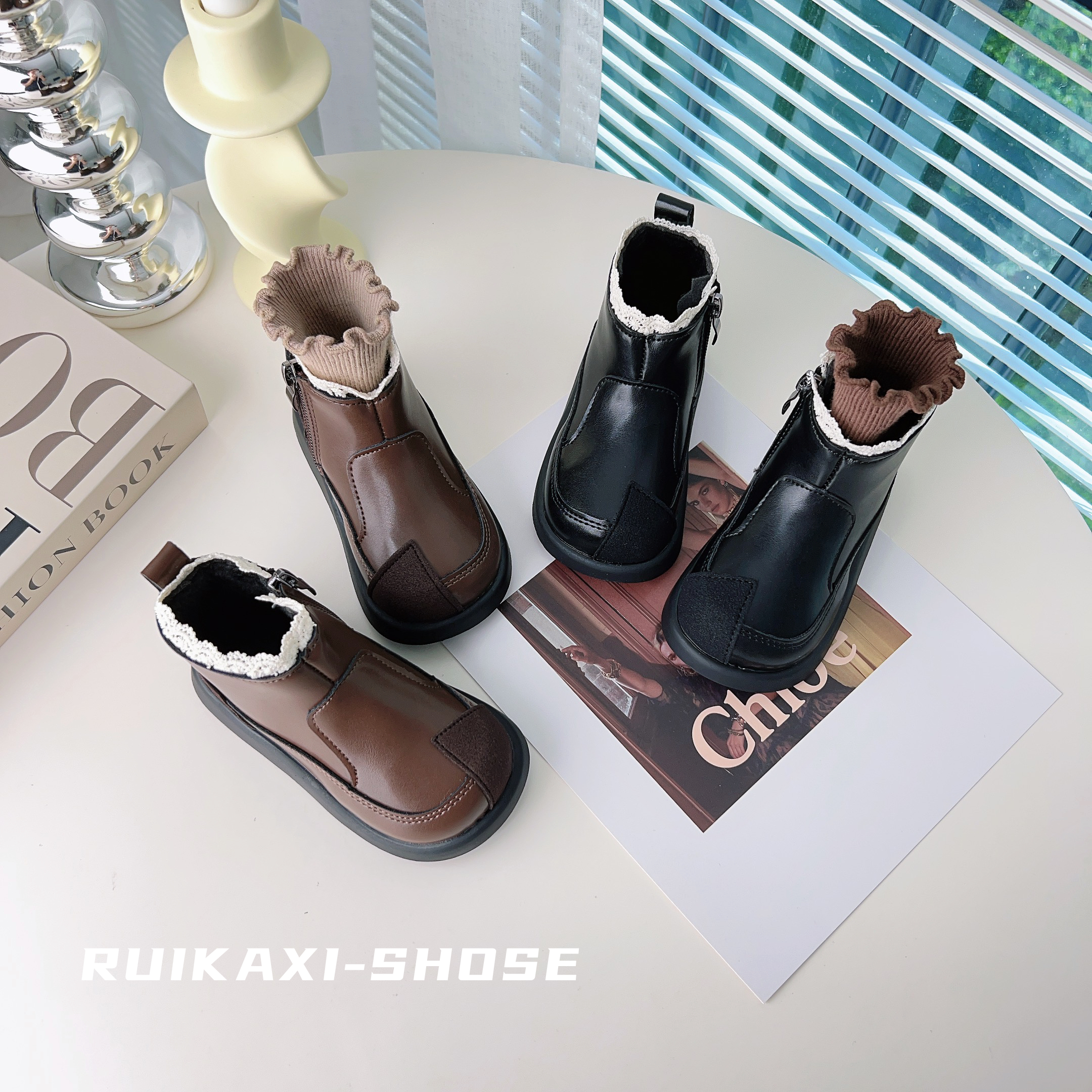 【瑞卡希】女童短靴2025秋冬新款儿童靴子韩版时装靴加绒小皮靴软底