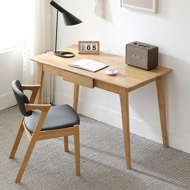 光阴实木书桌小型80cm实木长条桌北欧白橡木写字台书房家用餐桌