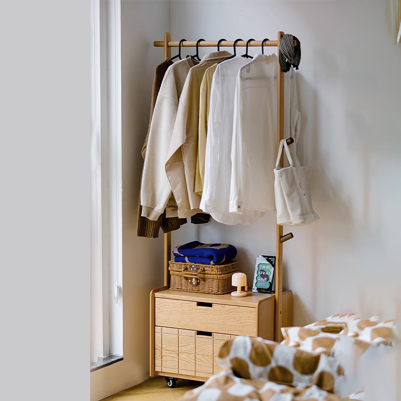 长友知木衣帽架实木白橡木家用简易衣柜小户型简约挂衣架客厅落地