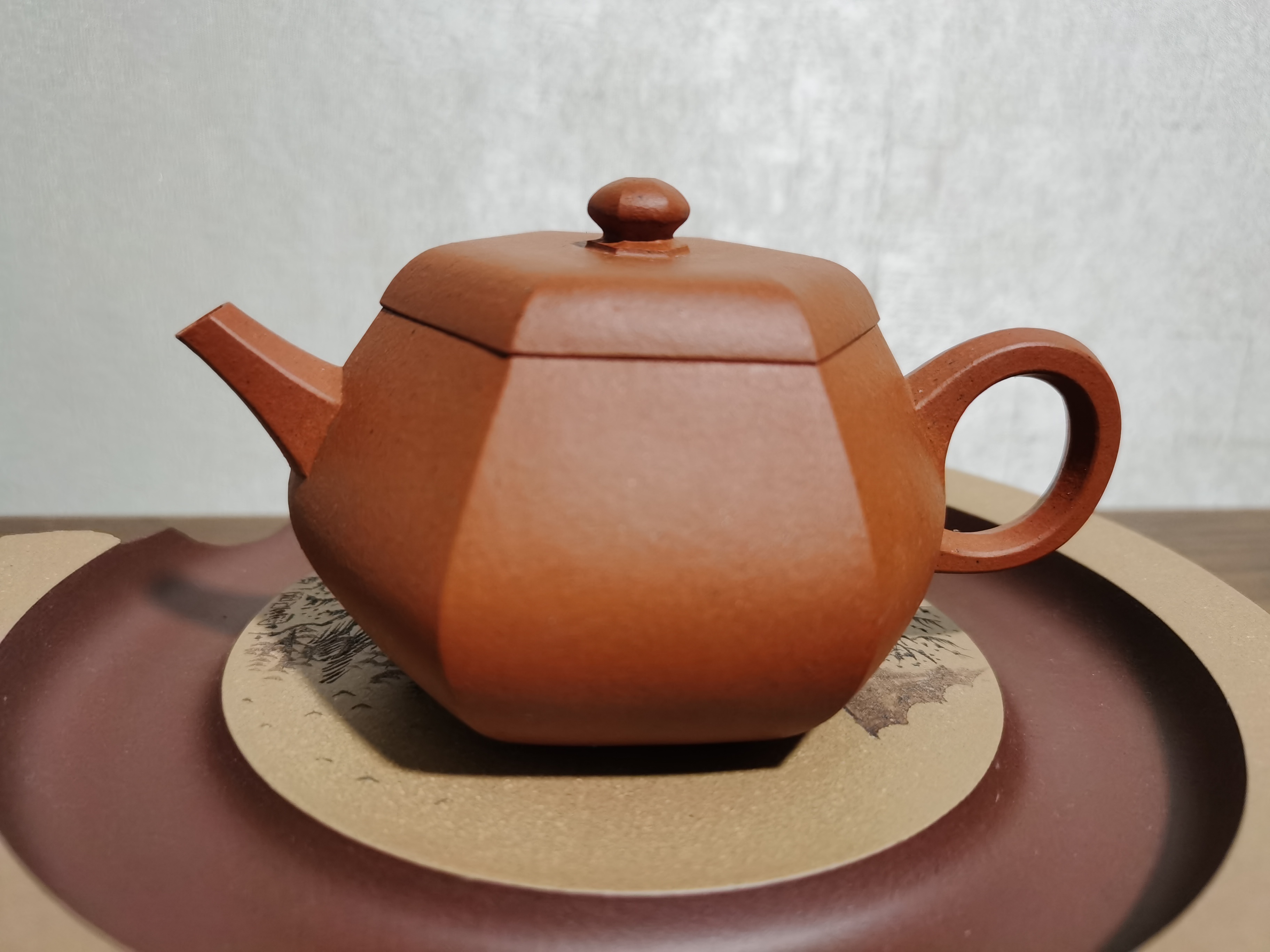 汉古紫砂《六方矮梨》150cc精工半手 红泥宜兴原矿紫砂手工制作