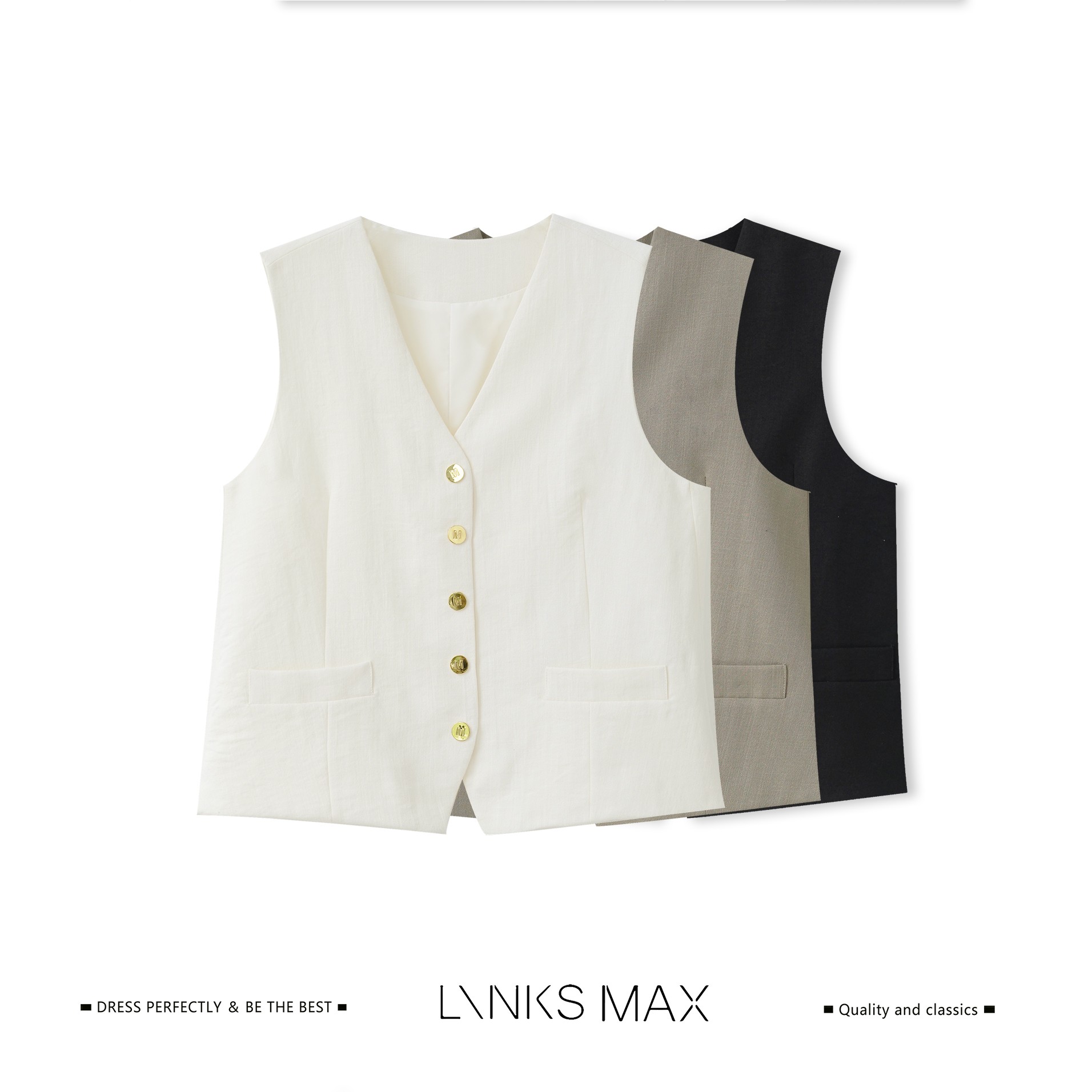 Links Max 高级气质老钱风金属纽扣马甲53832