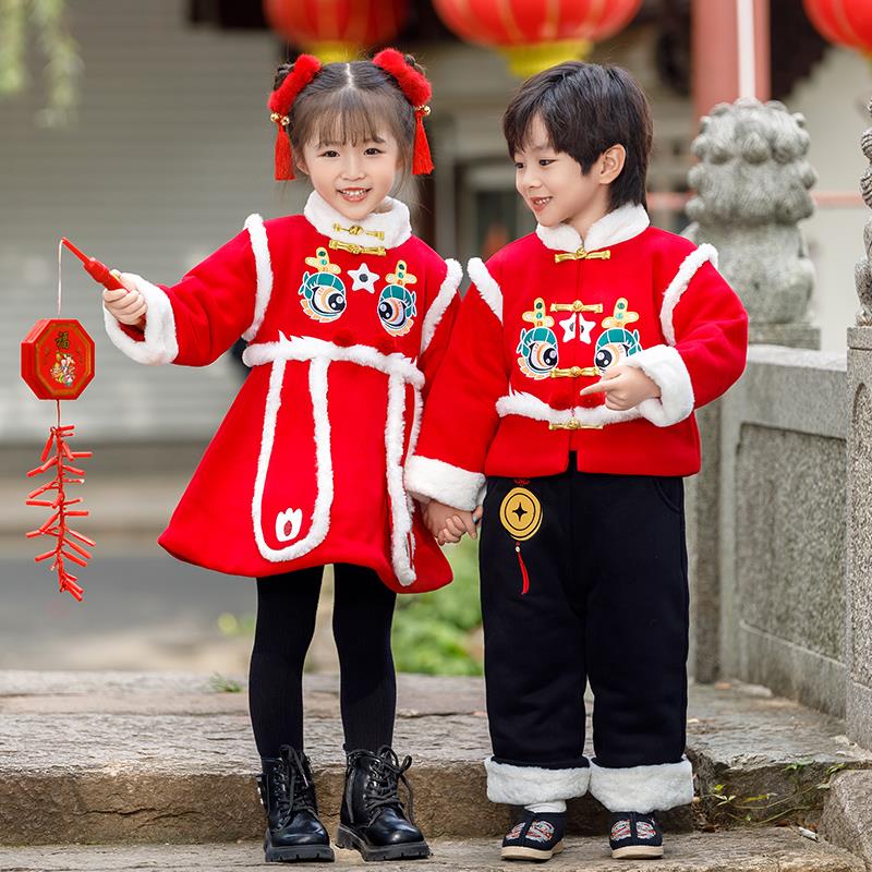 FAVMARTHA龙年儿童兄妹装套装拜年服中国风幼儿表演演出服唐装宝