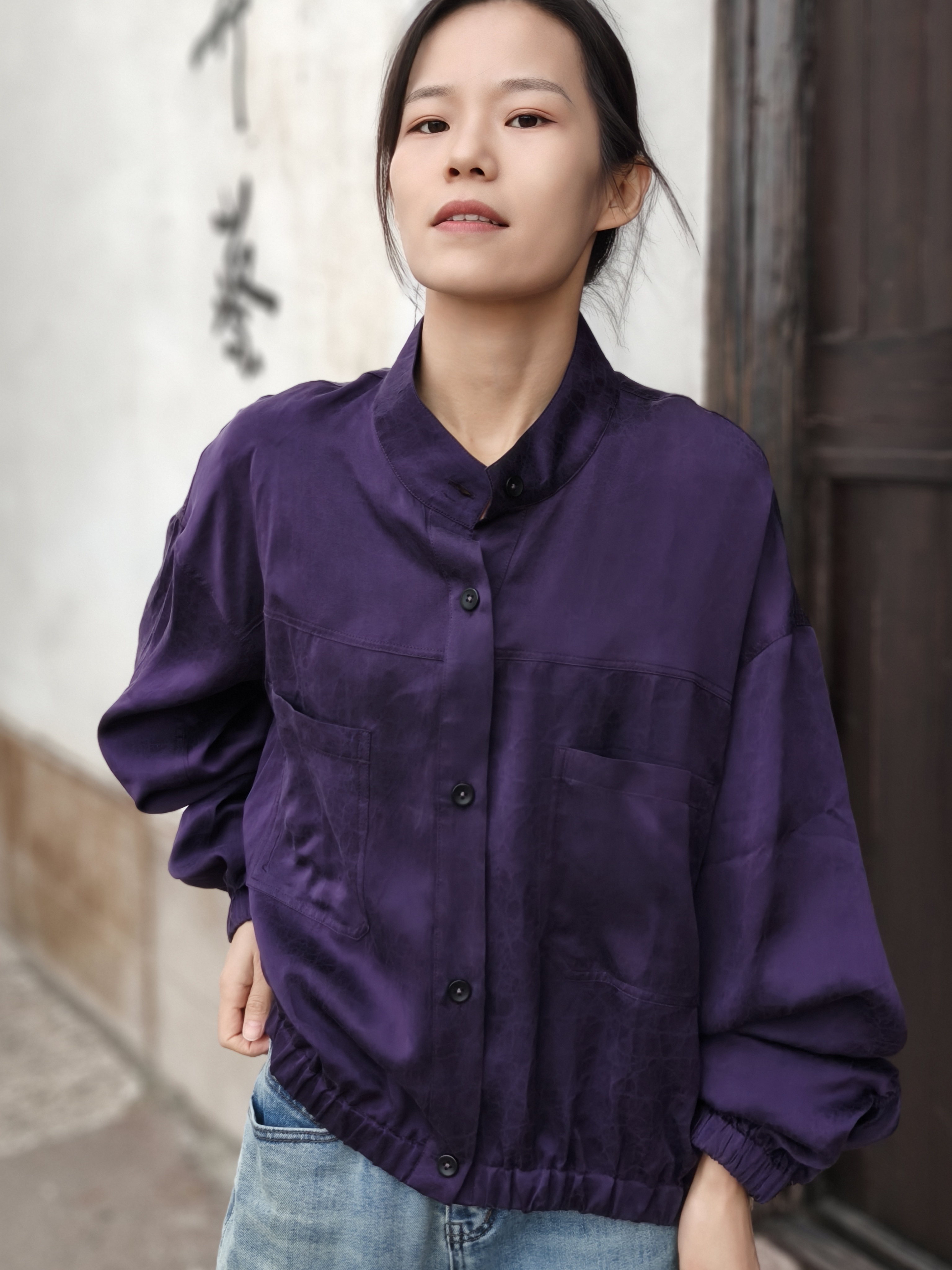 清仓福利满分桑蚕丝香云纱紫龟夹克