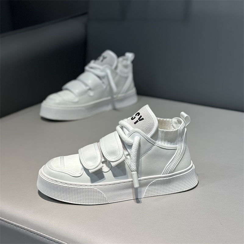 潮牌男鞋冬季新款高帮皮面休闲软底时尚韩版加绒保暖网红网红同款