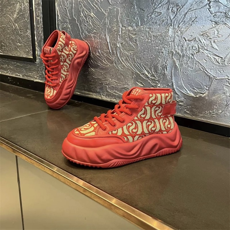 欧洲站时尚刺绣高帮男鞋2023秋冬季新款加绒厚底增高运动休闲鞋鞋