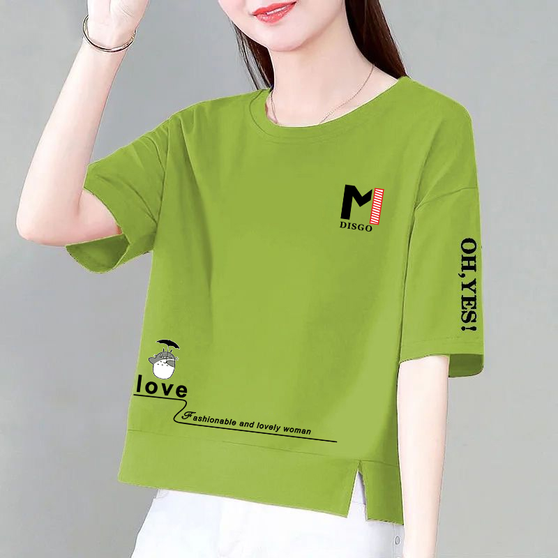 2025夏季新款纯棉短袖T恤女装圆领短款开叉别致百搭宽松显瘦上衣