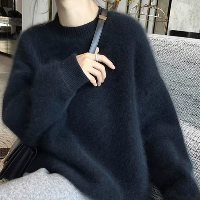 2023新款秋冬宽松针织慵懒打底外穿黑色套头加厚高级感软糯毛衣女