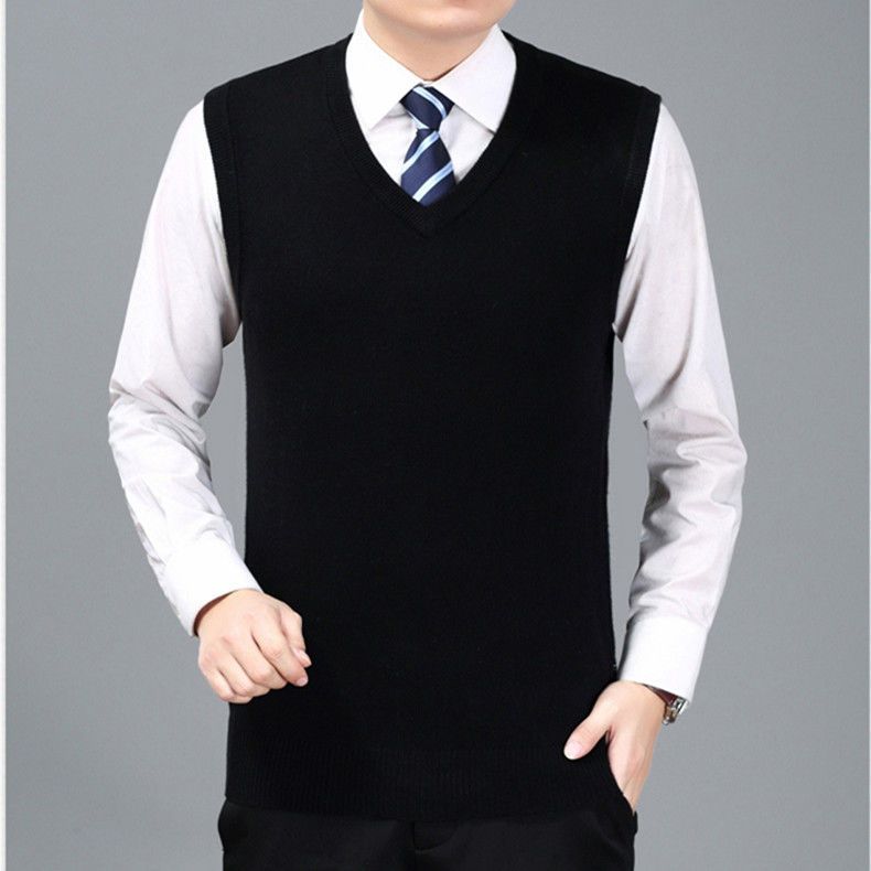 春秋季男士针织马甲纯色鸡心V领背心坎肩无袖毛衣百搭打底衫