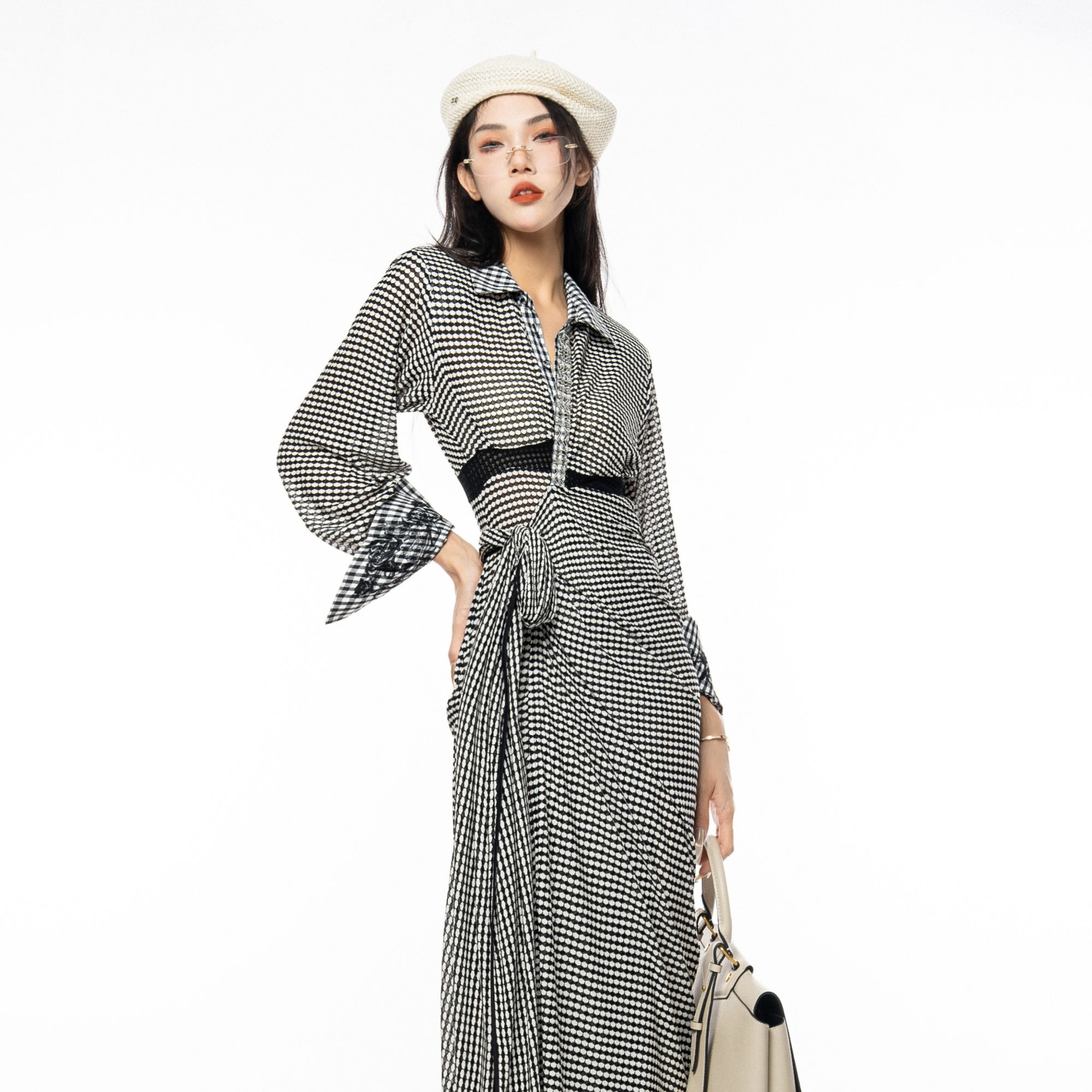 妖客千拂柳C231946格纹连衣裙衬衫裙时尚气质设计师品牌红人上新