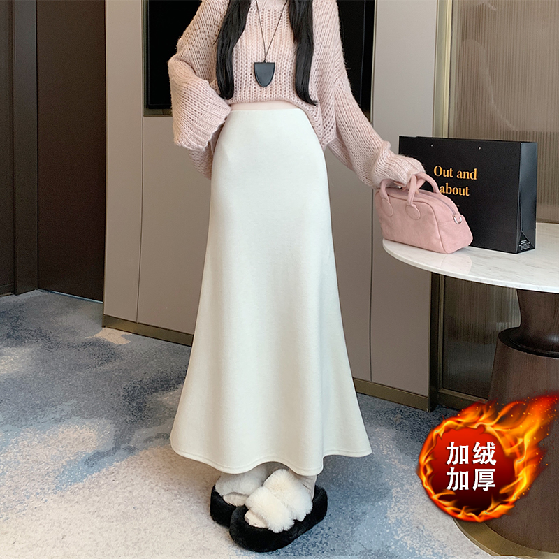 加绒加厚羊绒毛呢半身裙女秋冬款高腰显瘦a字气质鱼尾裙包臀长裙