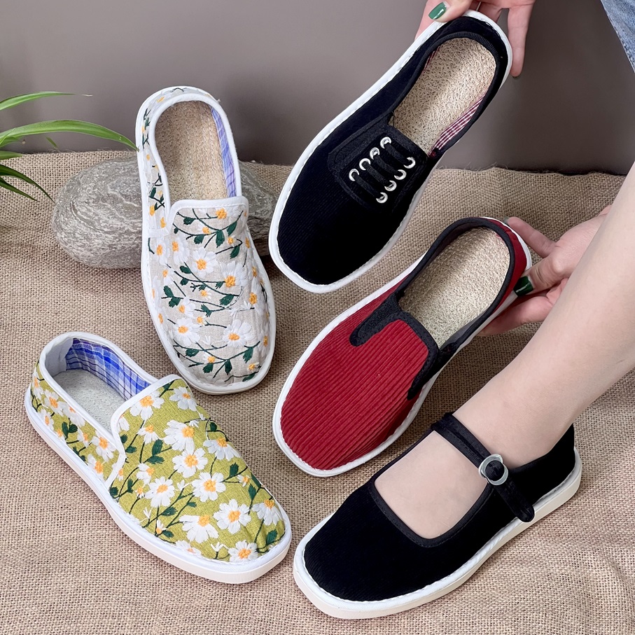 何航时尚春夏丝瓜络布鞋软底妈妈鞋妈妈鞋百搭休闲春秋浅口单鞋