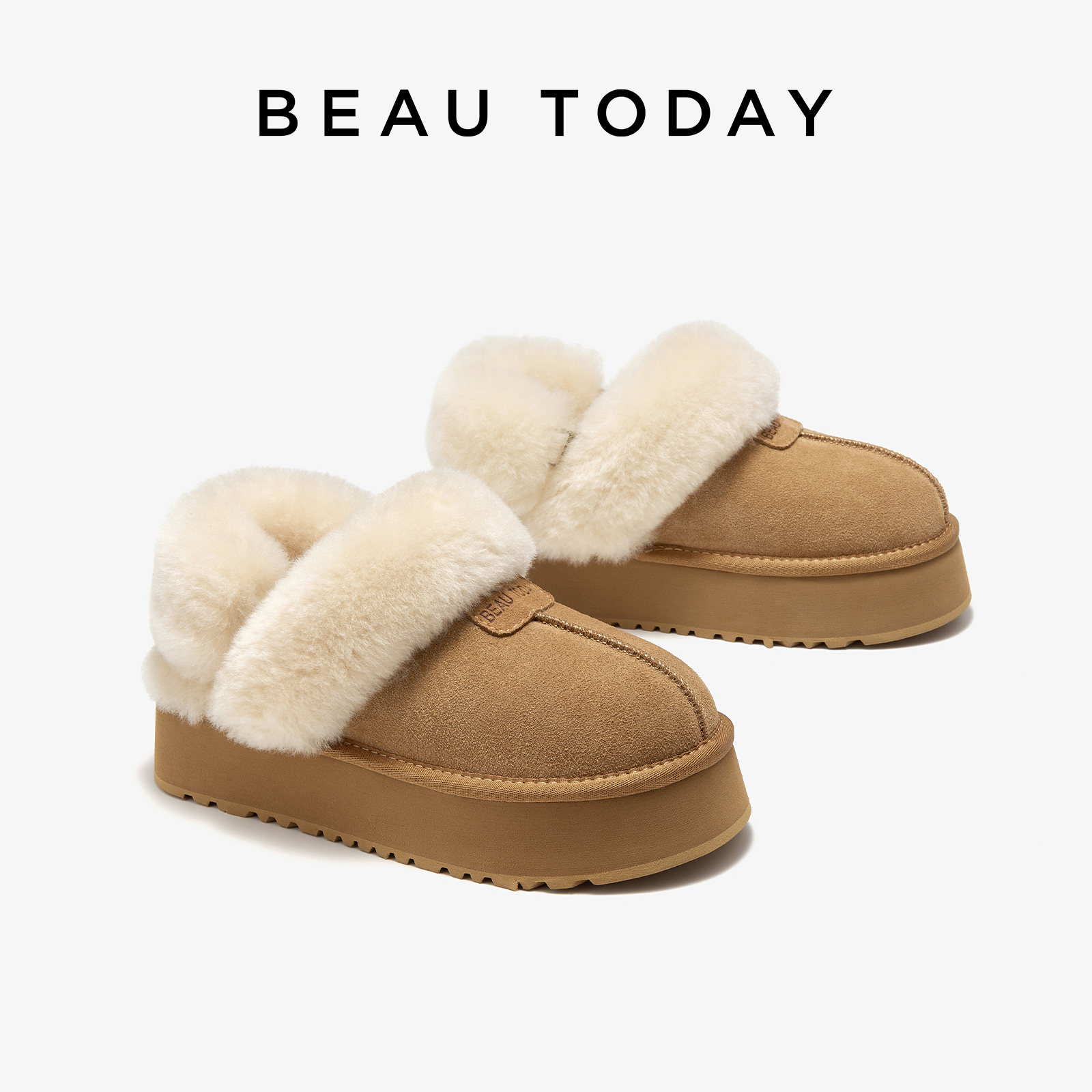 BeauToday舒适时尚加绒厚底雪地靴女2024新款秋冬毛毛鞋