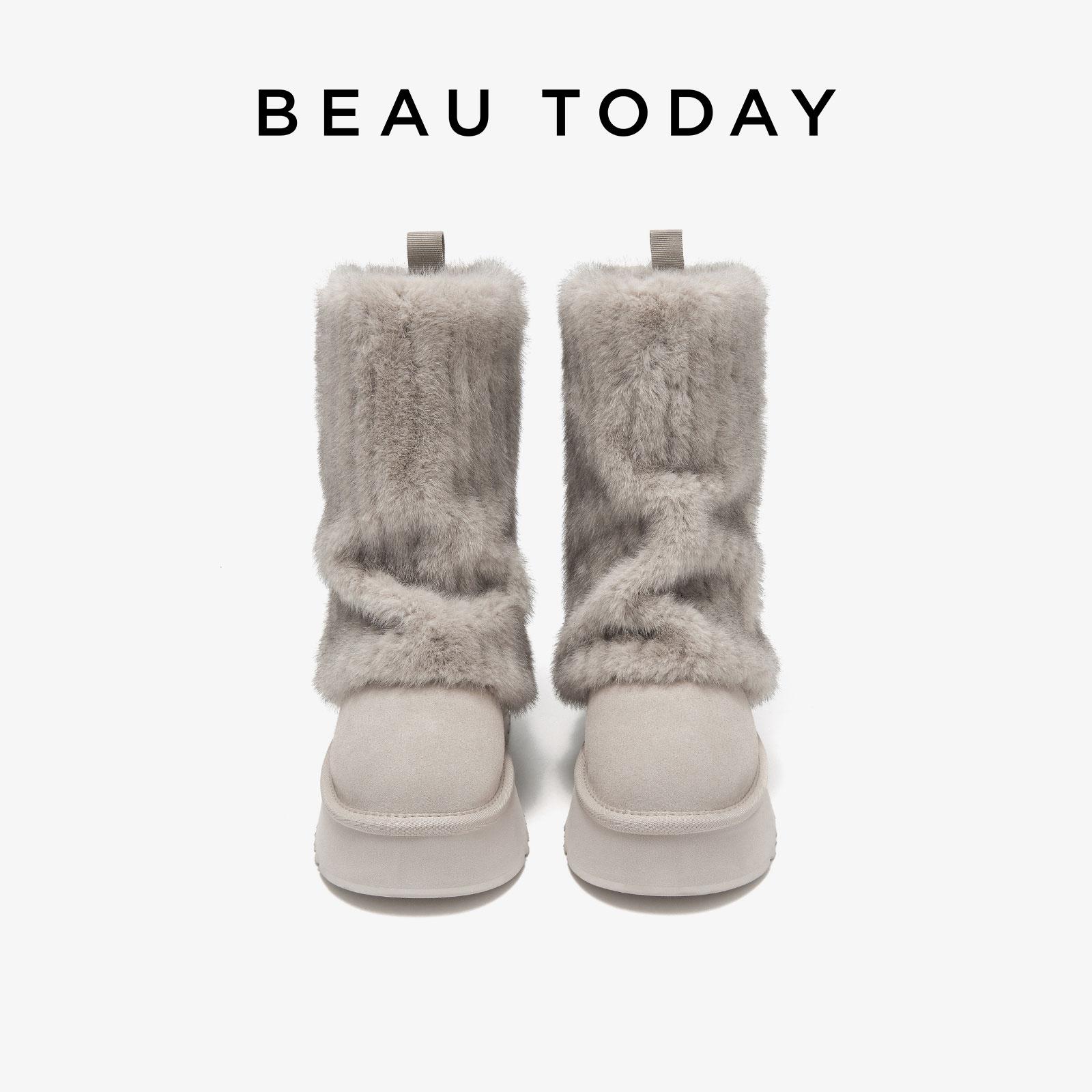 秋冬雪地靴女秋冬仿貂毛加绒毛毛鞋真皮厚底短靴子