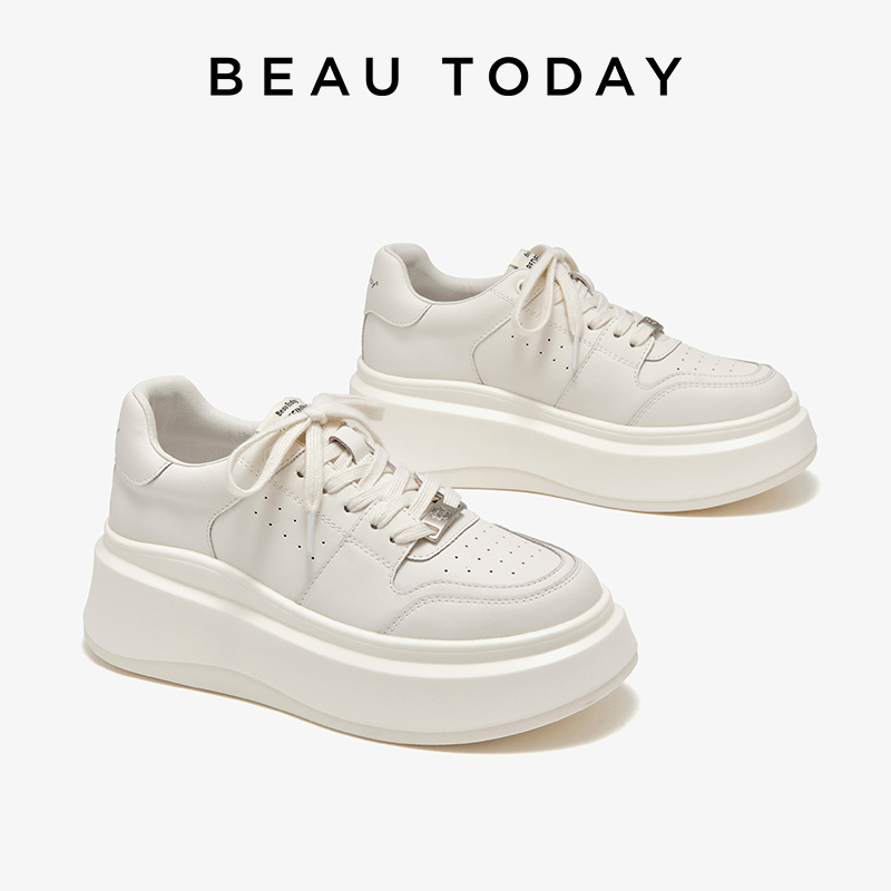 BeauToday【明星同款】奶油厚底小白鞋休闲运动鞋增高白色板鞋