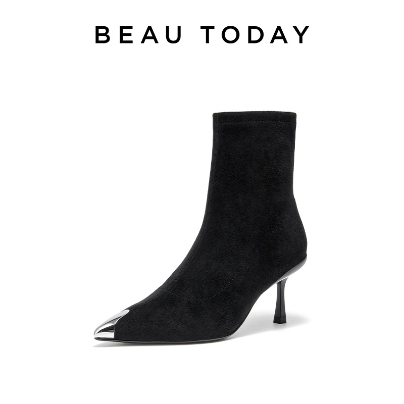 BeauToday高跟时装靴弹力靴女款增高舒适英伦风短靴