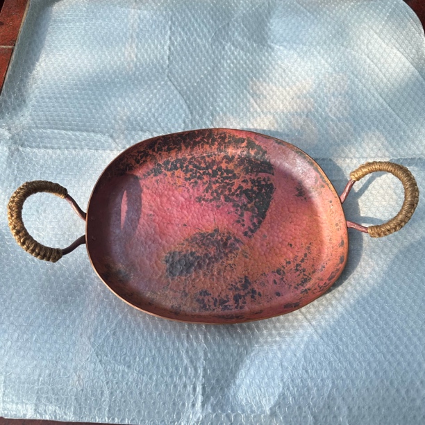 （匠心之作）纯手工锻打紫铜家用双耳平底椭圆随形锅