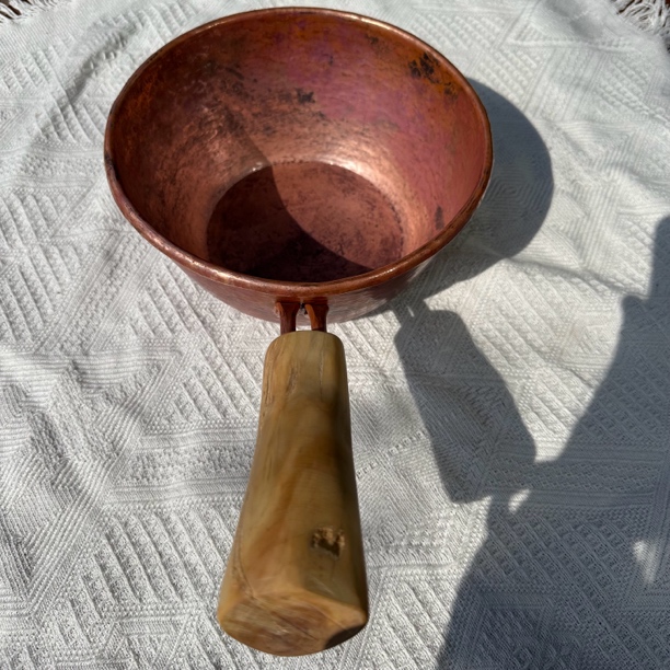 纯手工锻打紫铜家用复古侧把锅