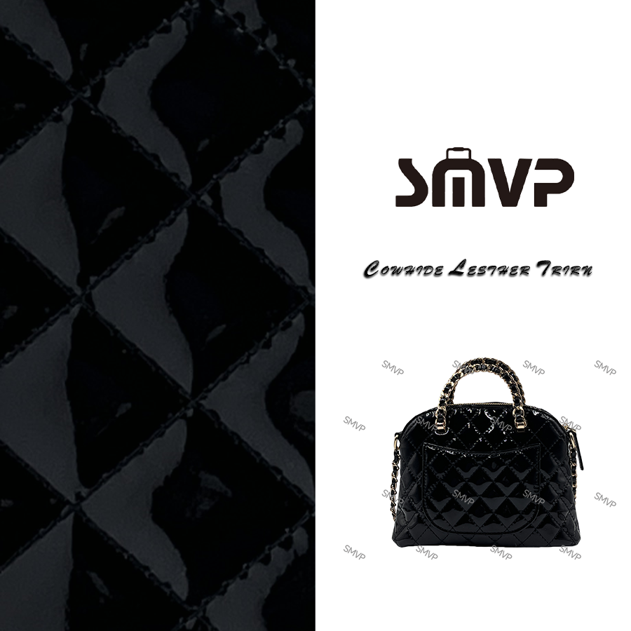 SMVP手工真皮女包 小香风漆皮贝壳包 0256 黑色