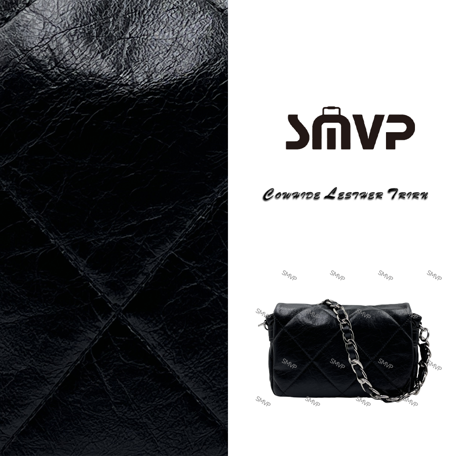 SMVP手工真皮女包 爆裂纹银扣链条包 0273 黑色