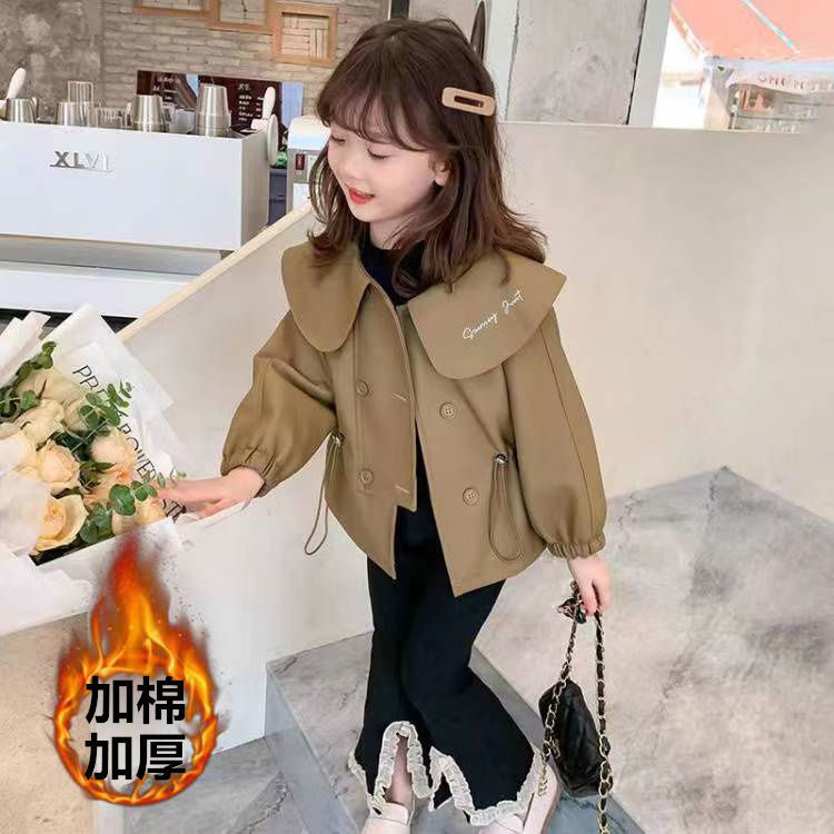 女童外套秋冬款2023新款韩版儿童冬装加厚加棉皮夹克皮衣小上衣潮