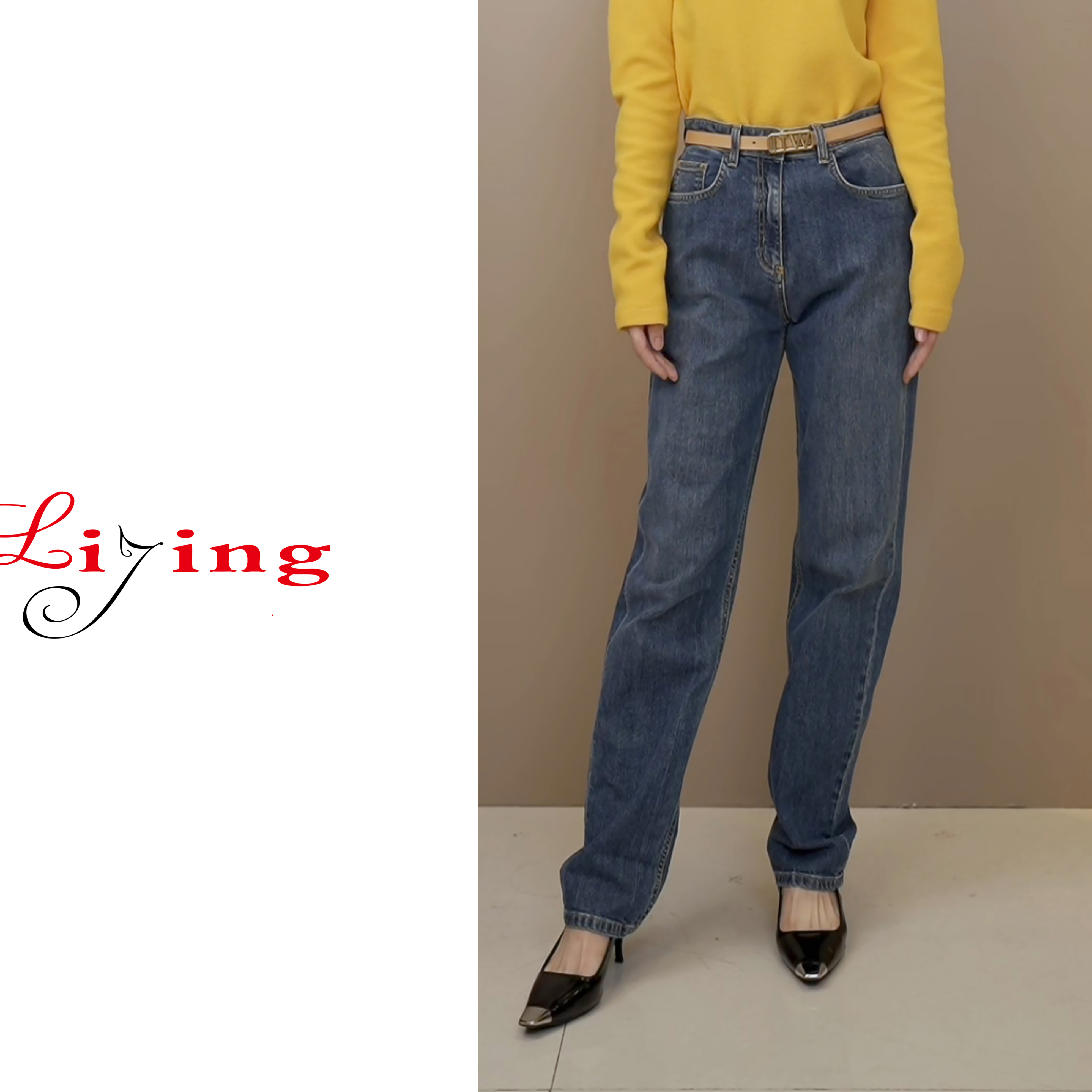LIJING/设计师时尚简约长款牛仔裤DD J10D
