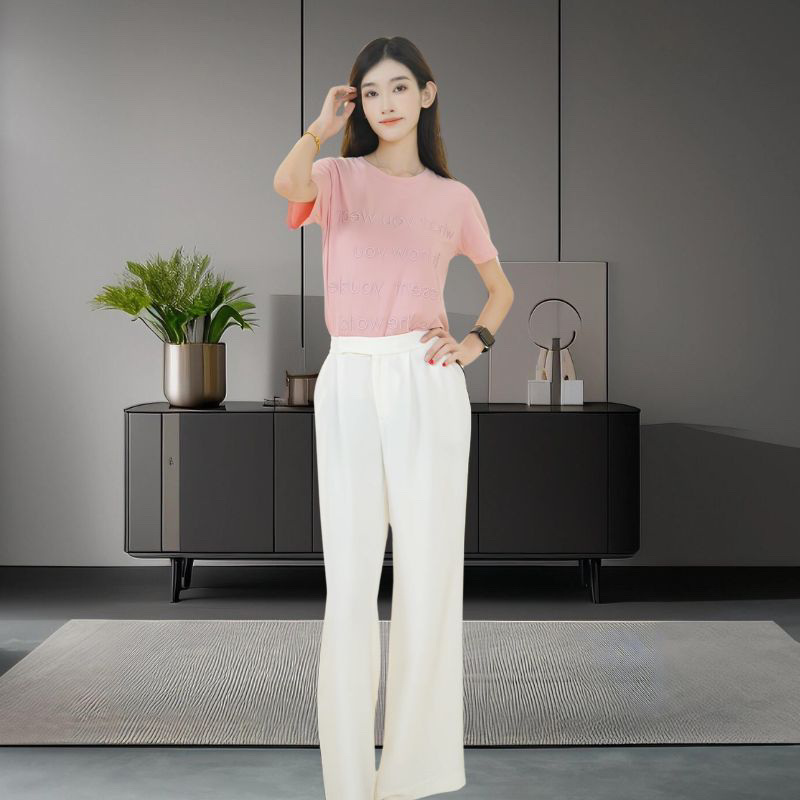 LIJING/白色撞色高腰阔腿西裤春夏女K644  DD