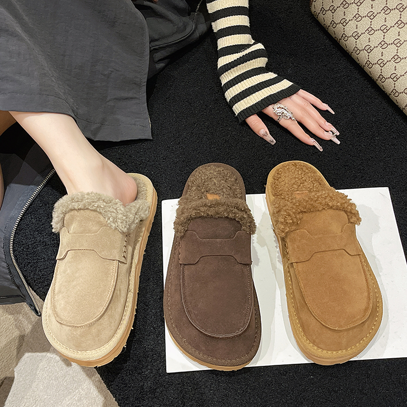 加绒防滑平底毛毛拖鞋女冬外穿2023秋冬新款保暖软底包头居家拖鞋