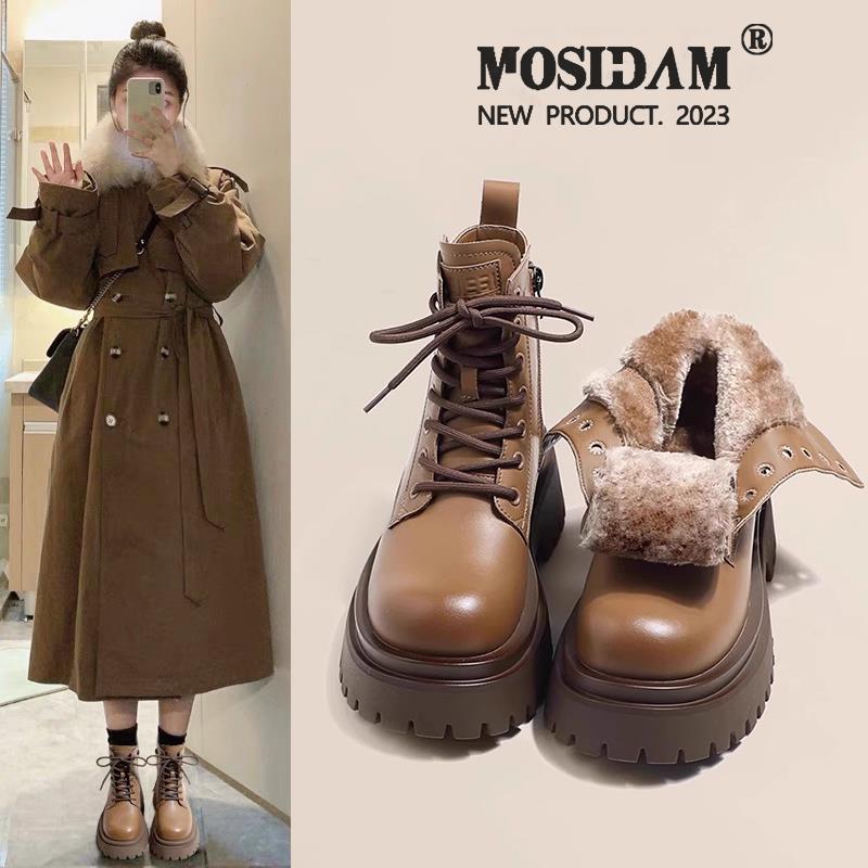 厚底马丁靴女加绒加厚雪地靴2023新款冬季保暖防水东北大棉鞋短靴