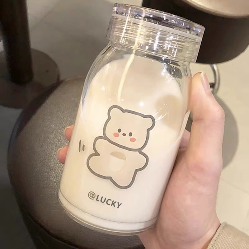 Allwell/2025新款网红玻璃杯女学生水杯便携牛奶咖啡早餐豆浆杯子