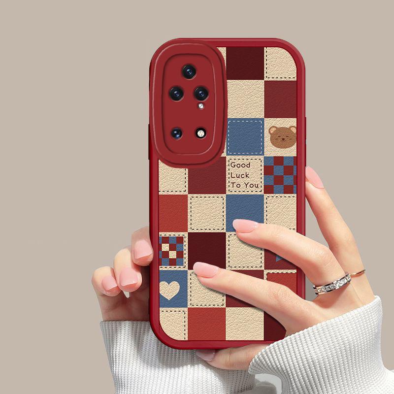 适用于适用于华为P50E手机壳HUAWEIp50e格子小熊新年女防摔软壳全