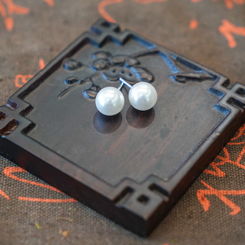 合金耳饰 【经典】贝珠耳钉正圆白色A81-12