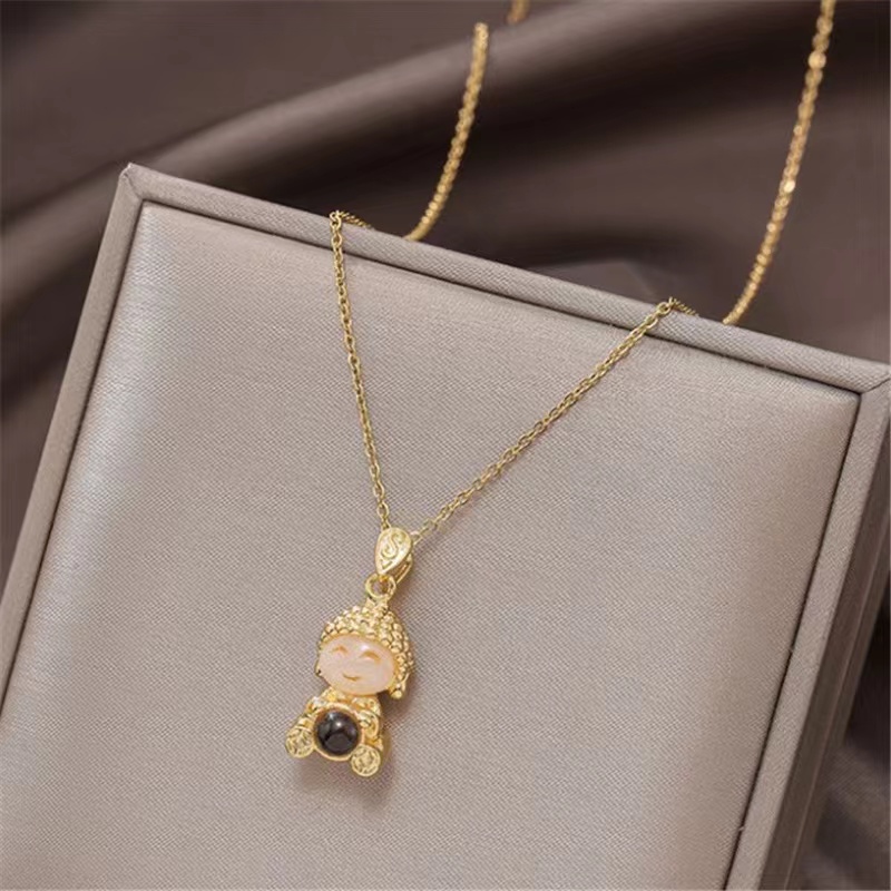 非金属合成锆石吊坠 金色小佛投影项链女个性时尚饰品A1-8010