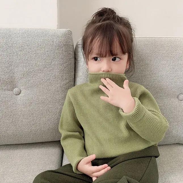 男女童毛衣冬加厚加绒打底儿童半高领套头针织衫宝宝最新款毛线衣